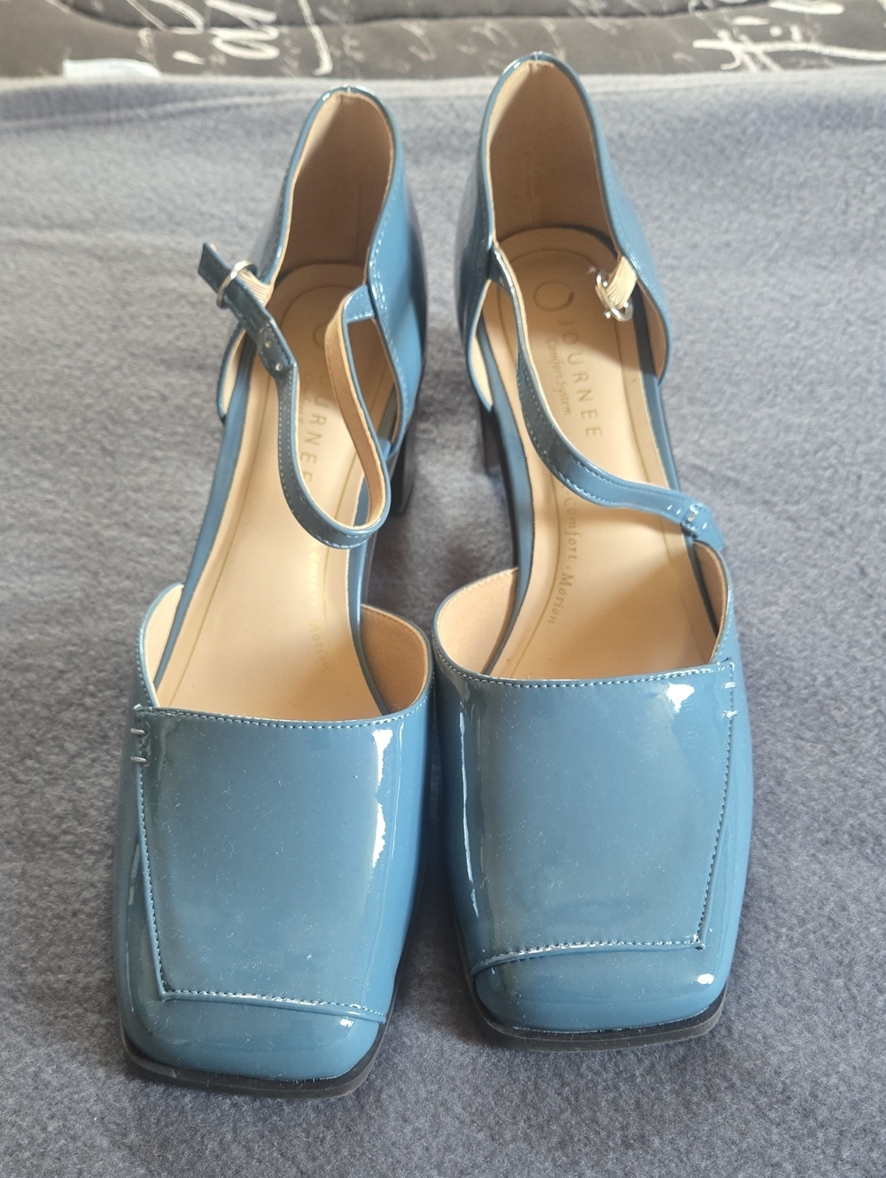 Journee Collection Blue Patent Mary Jane Heels